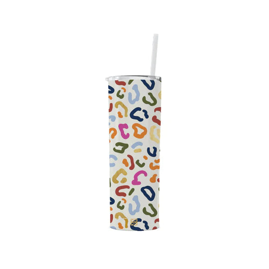 Mary Square Darling Daisy Pink Floral 20 Ounce Stainless Steel Skinny Tumbler with Straw