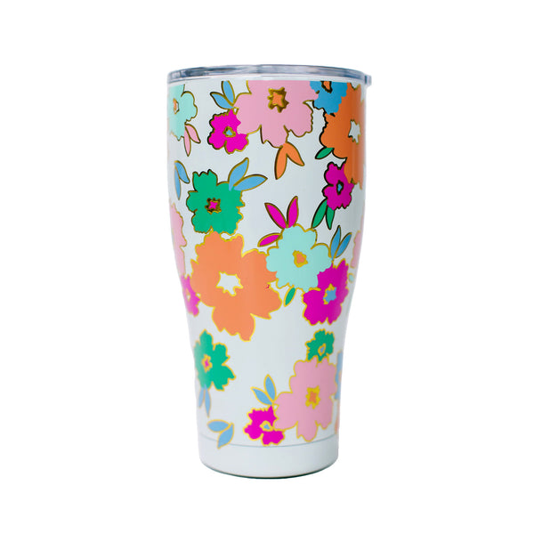 Mary Square Darling Daisy Pink Floral 20 Ounce Stainless Steel Skinny Tumbler with Straw