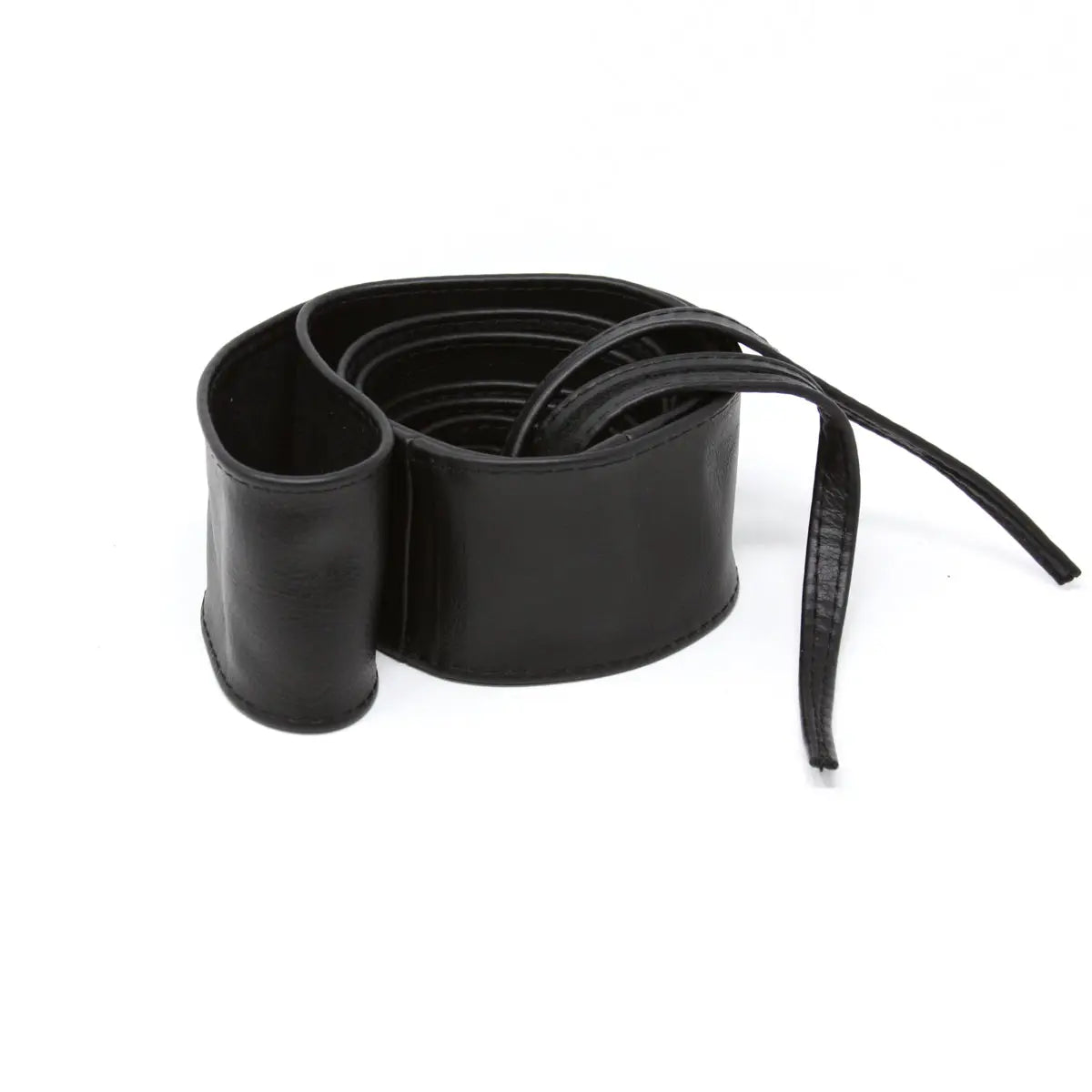 Black leather belt on a white background