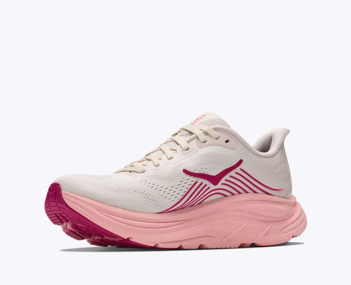 hoka cream and pink sneakers