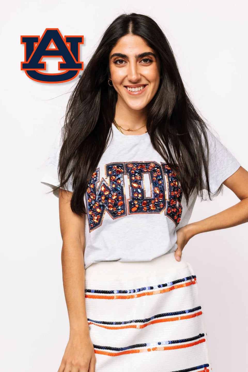 Queen Of Sparkles Auburn Multi Jewel Letter Tee