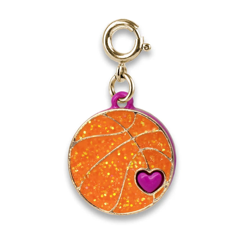Basketball charm with a heart on an orange background