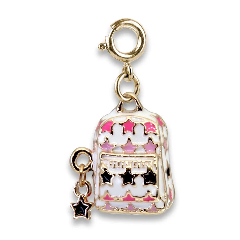 Gold charm with star design on a white background
