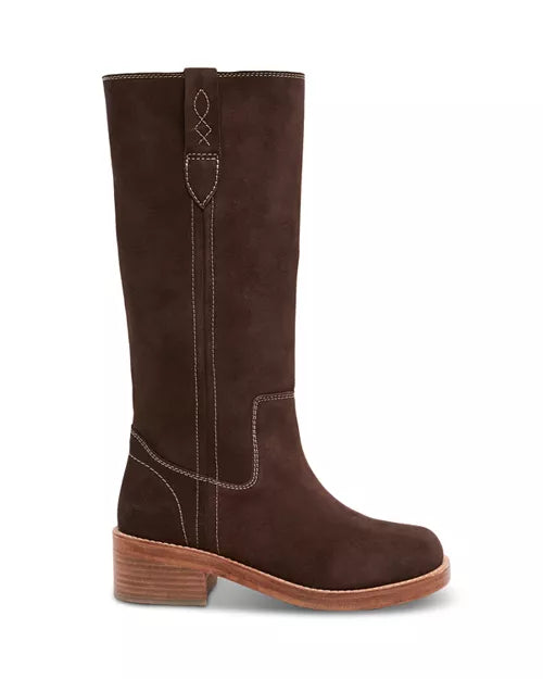 Brown tall boot on white background