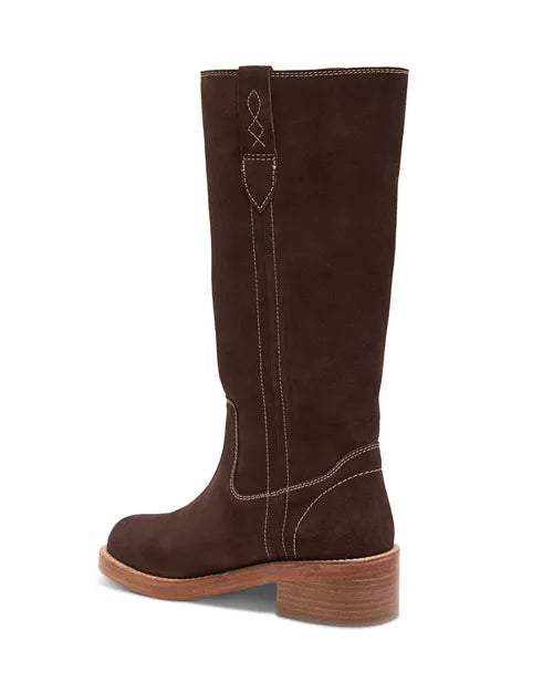 Brown tall boot on white background