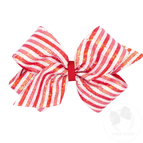 Wee Ones King Holiday Stripe Printed Sequin Hair Bow