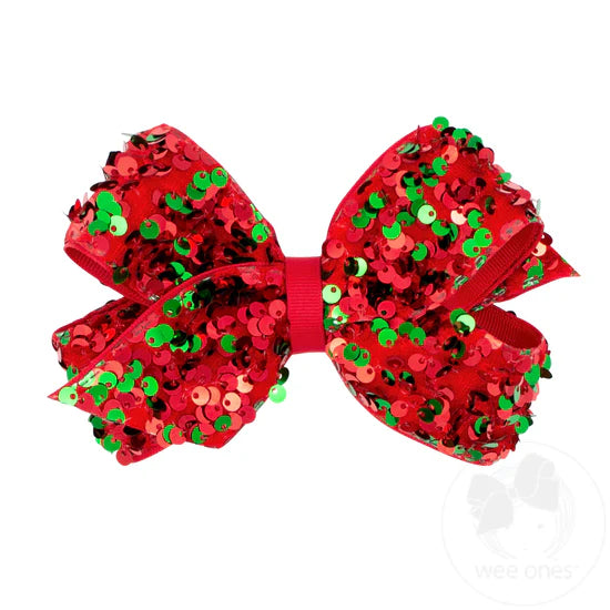 Wee Ones Medium Red and Green Velvet Sequin Hair Bow