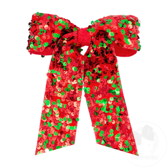 Girls' Wee Ones King Red and Green Velvet Sequin Bow