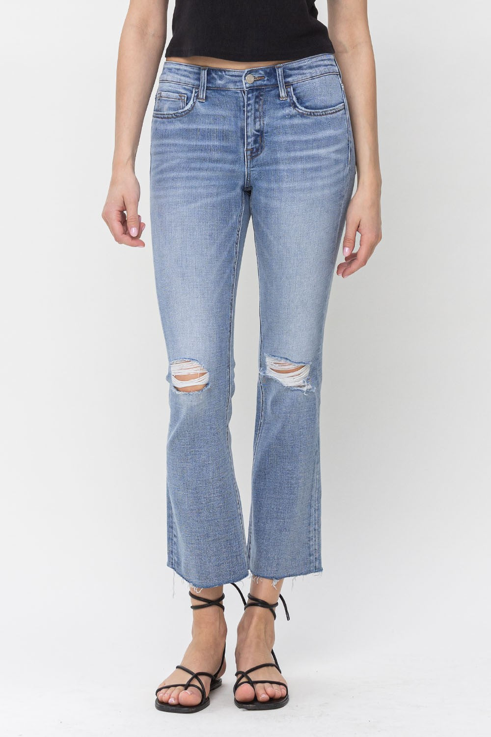 Mid Rise Mini Flare with Raw Hem Jeans from Vervet by Flying