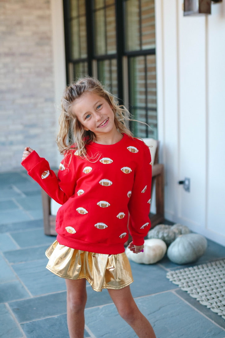 Girl&#39;s Glitter Football Crewneck