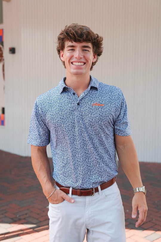 Antigua Field Ditsy Auburn Script Polo