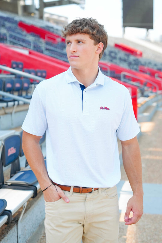 Taylor & Mick Ole Miss Script Patterned Polo