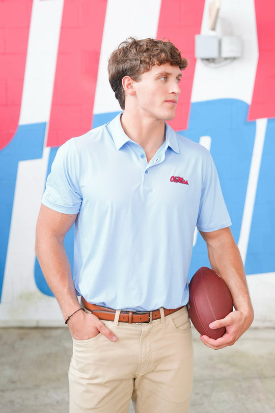 Antigua Rings Ole Miss Script Polo