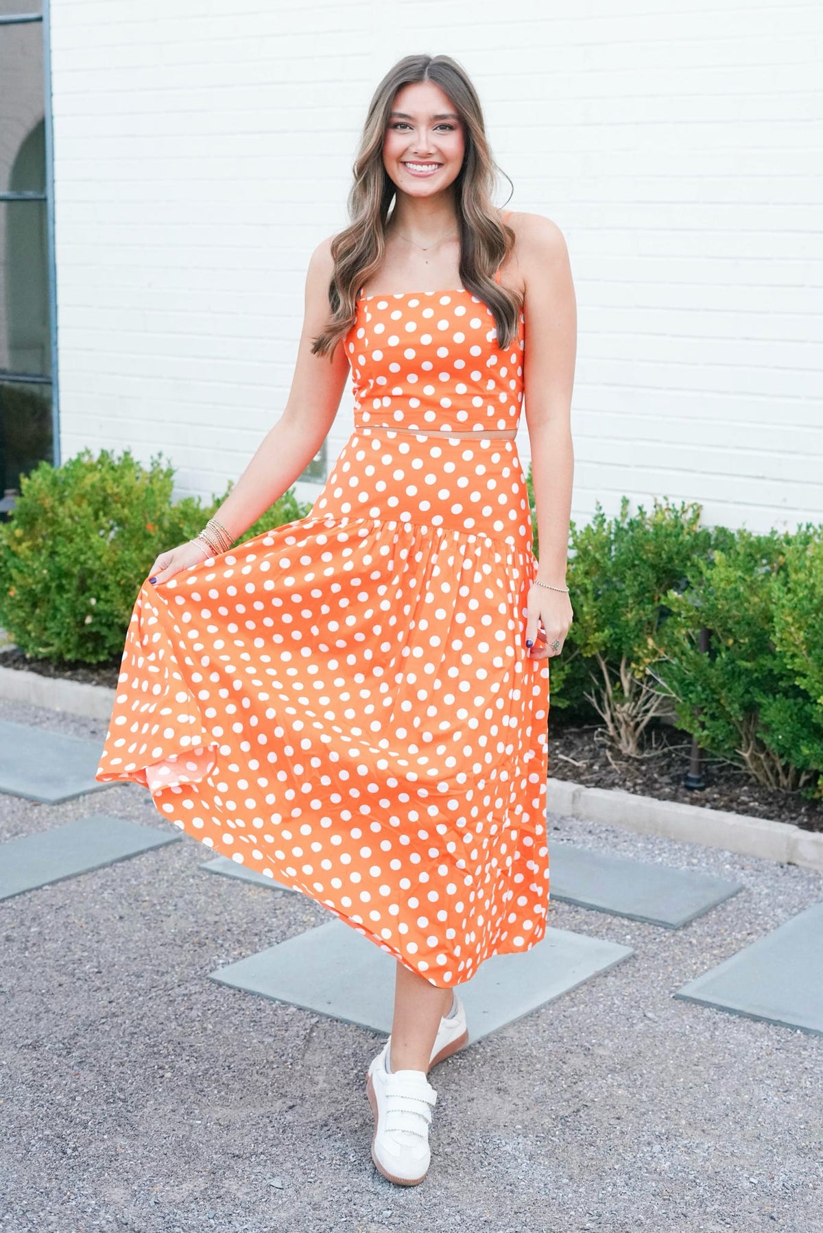 polka dot orange dress Sideline Style Polka Dot Skirt