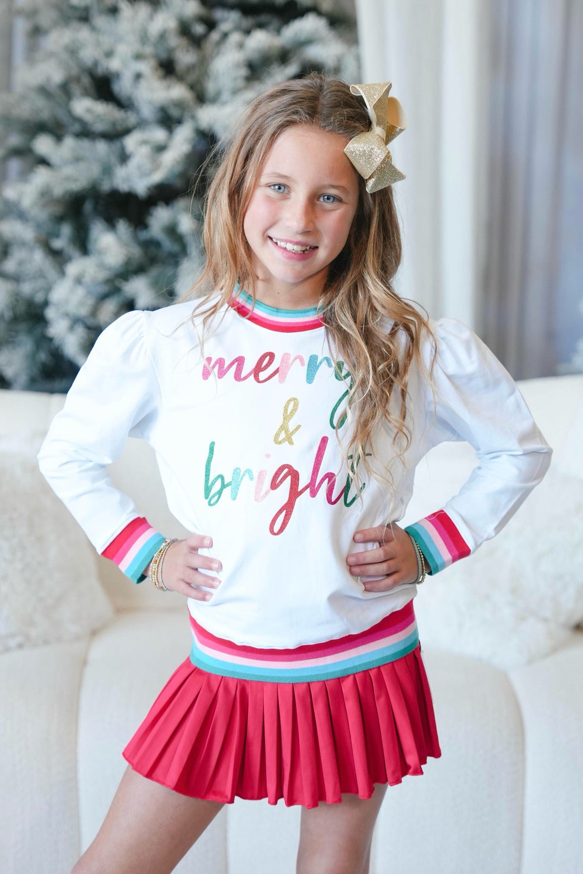 Girl's Azarhia Holly Sweatshirt Glitter Merry & Bright Christmas