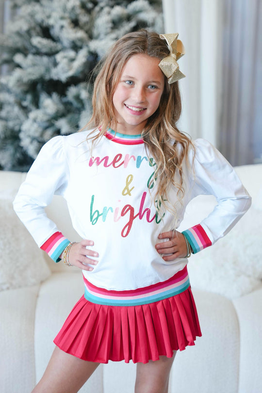 Girl's Azarhia Holly Sweatshirt Glitter Merry & Bright Christmas