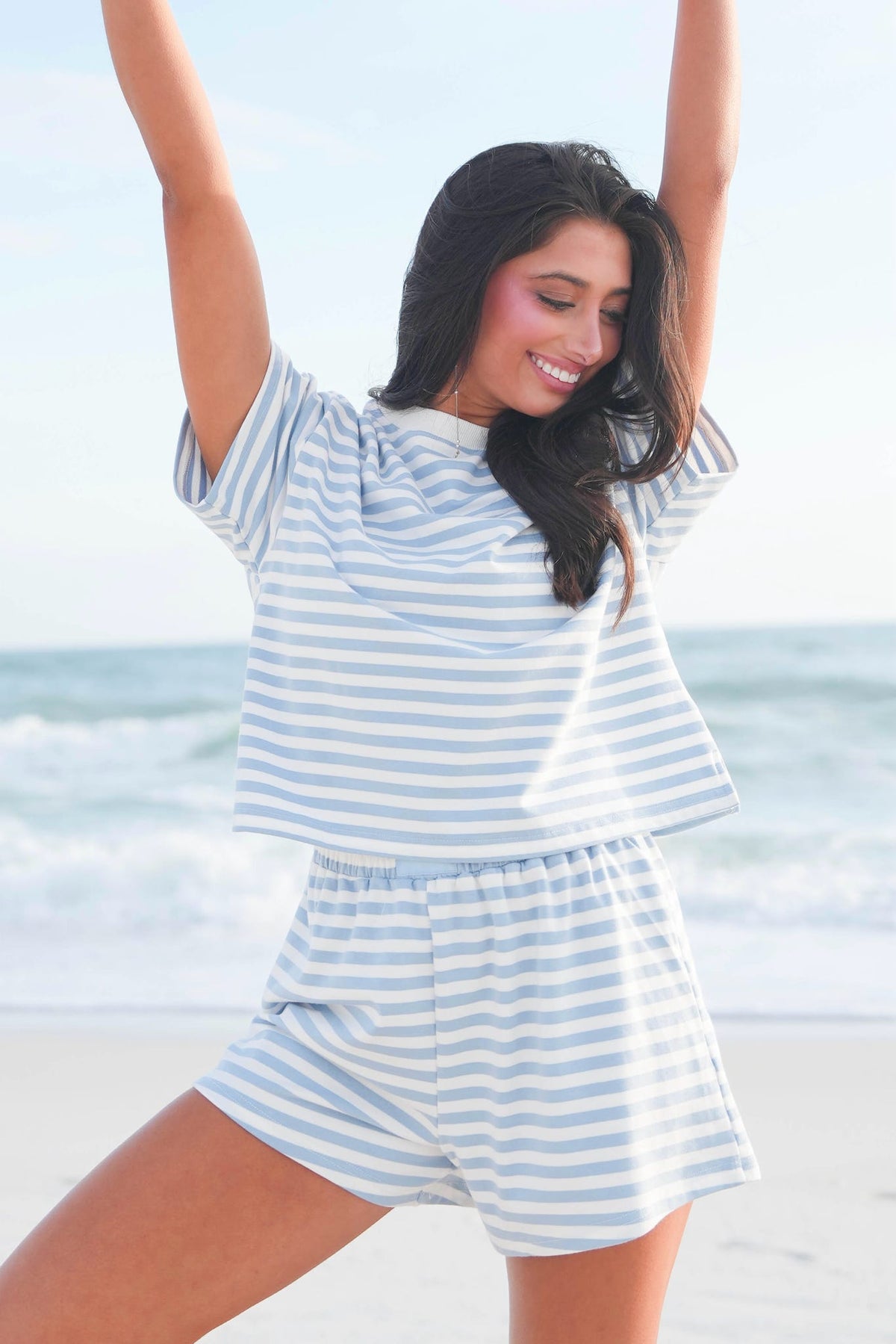 Striped Patch French Terry Crewneck Top