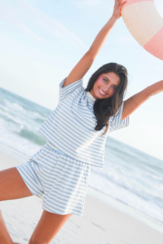 Striped Patch French Terry Crewneck Top