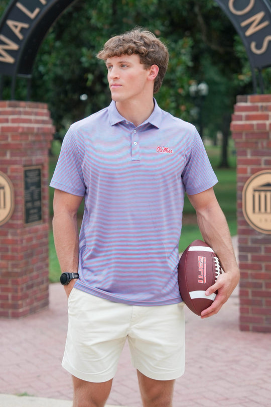 Bluecrest University Stripe Ole Miss Polo