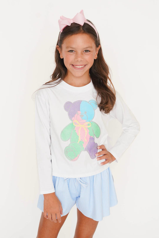 Girls' Azarhia Glitter Bear L/S Boxy Tee