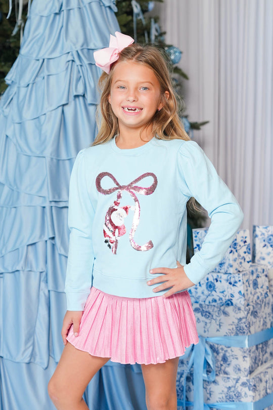 Girls' Azarhia Sequin Santa Bow Longsleeve Top