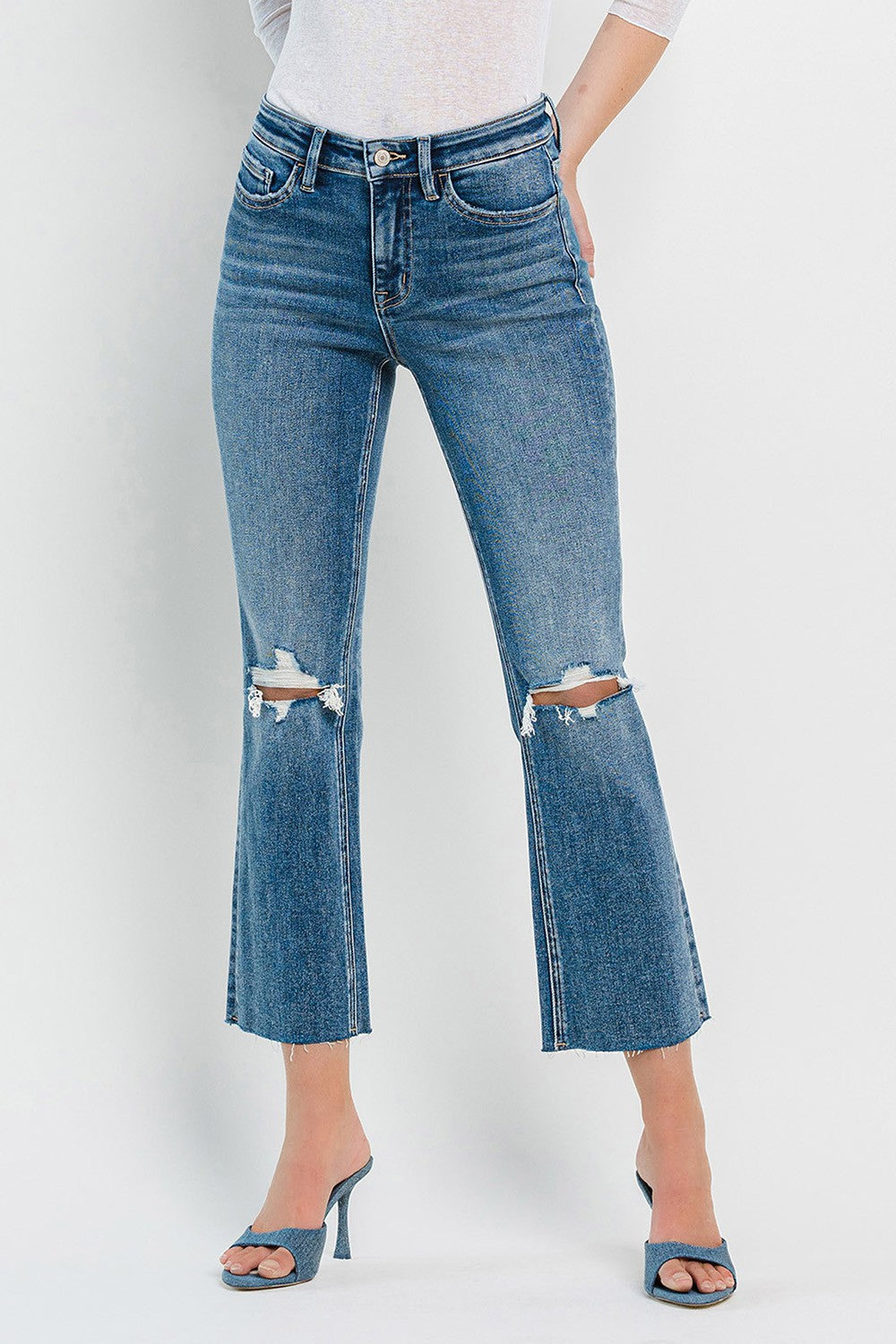 VERVET Feasibly High Rise Clean Cut Hem Cropped Flare Jeans