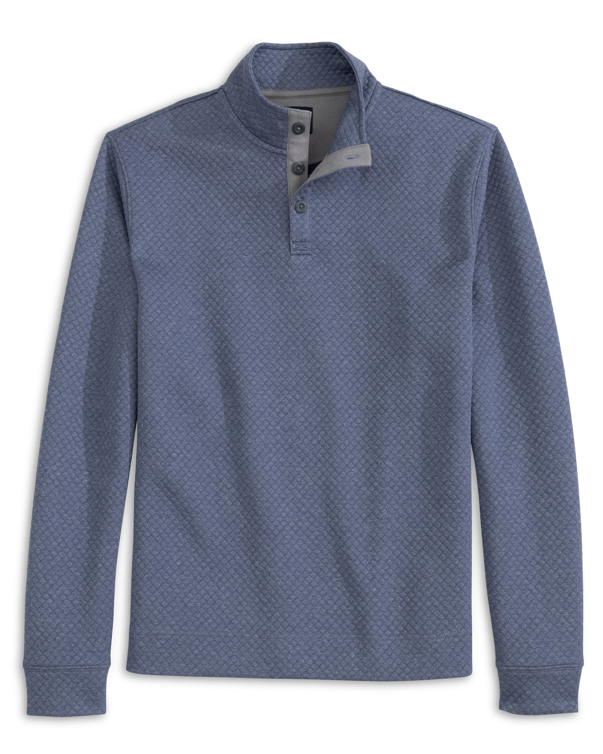 Blue patterned long-sleeve shirt on a white background