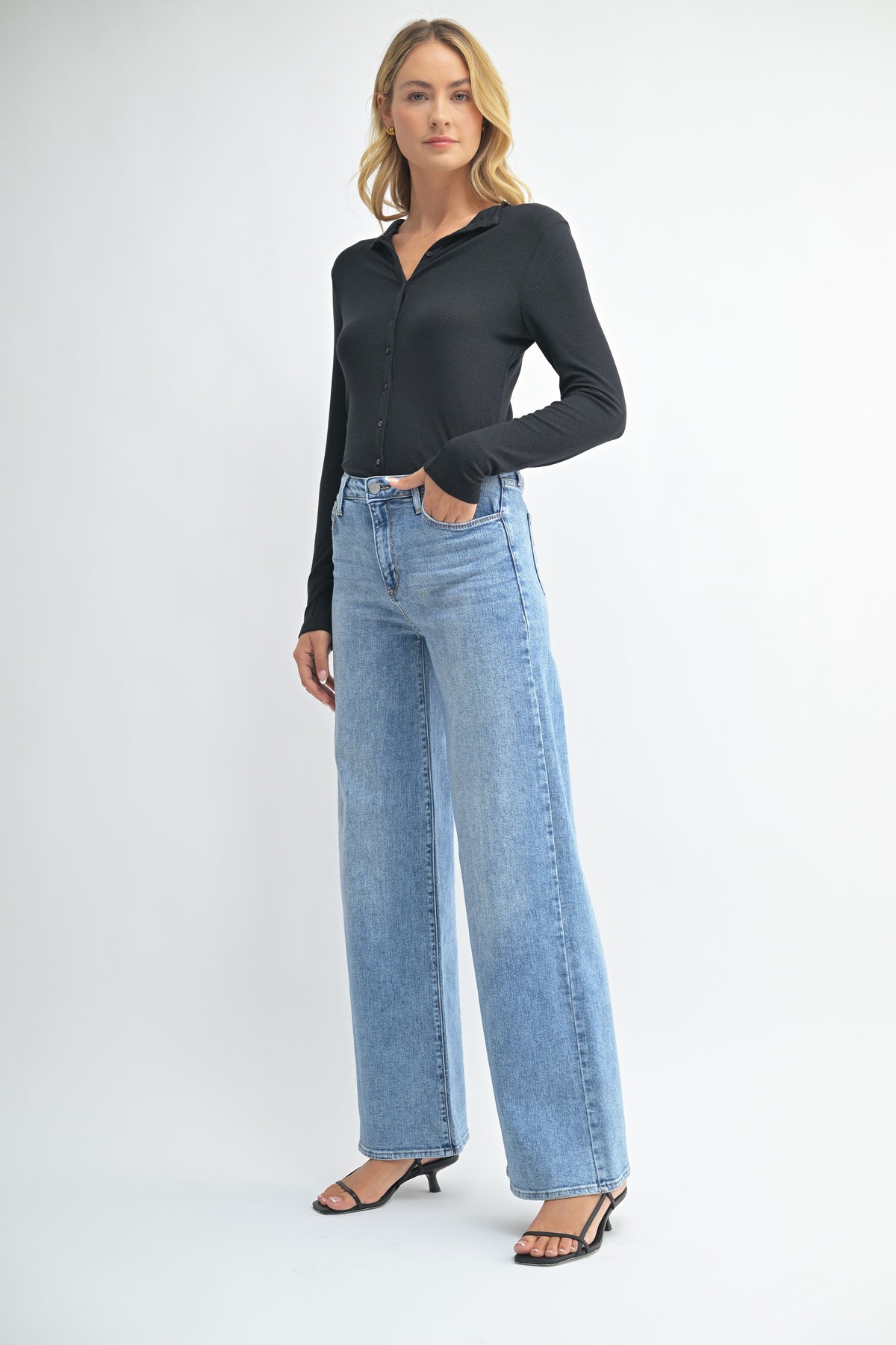 Just Black Denim Stretchy Wide Leg Jean