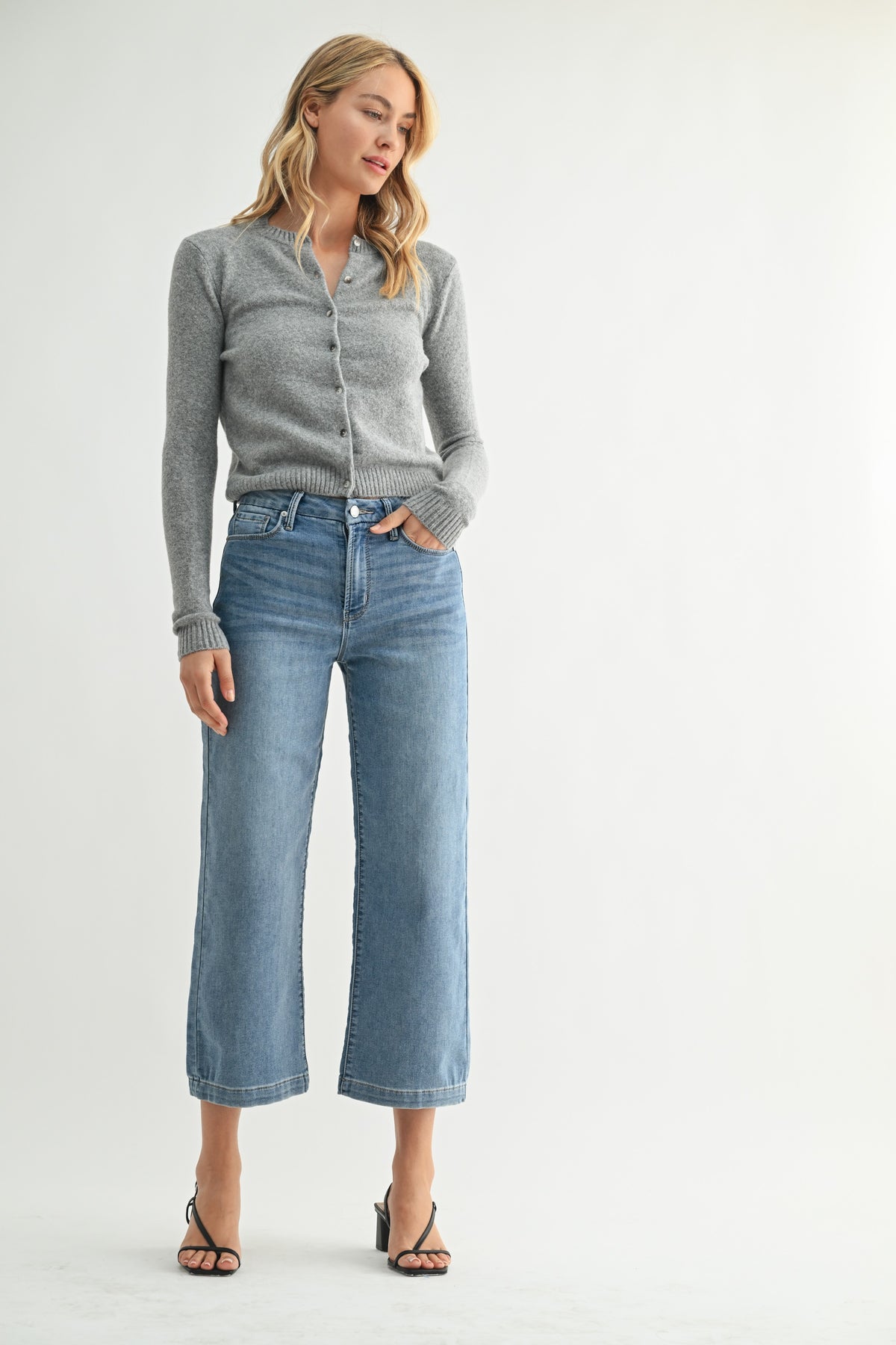 Just Black Denim Cropped Wide Leg Jean