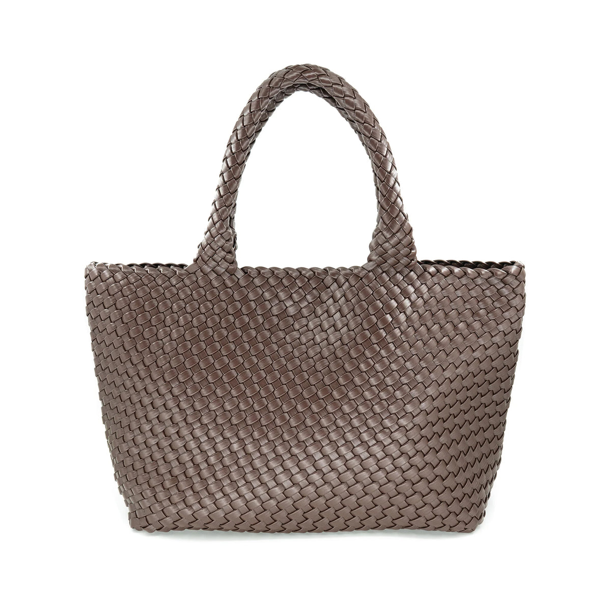 Woven handbag on a white background