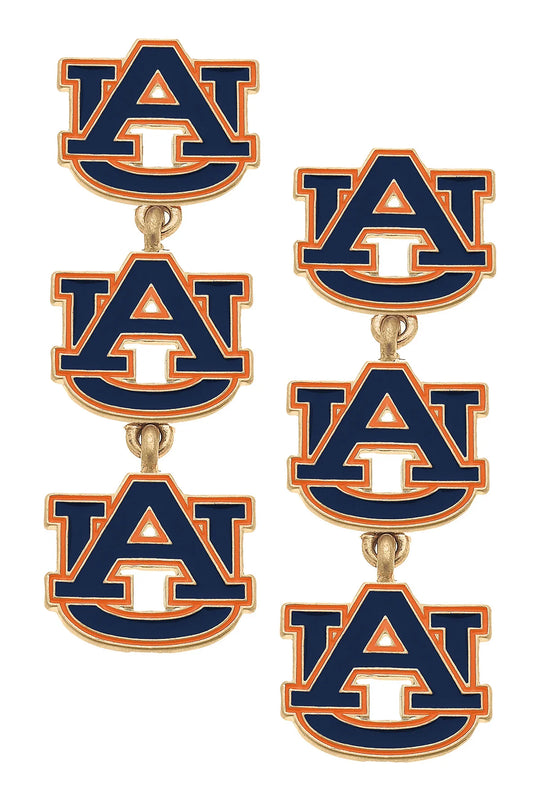 Canvas Auburn Tiger Triple Drop Enamel Earring