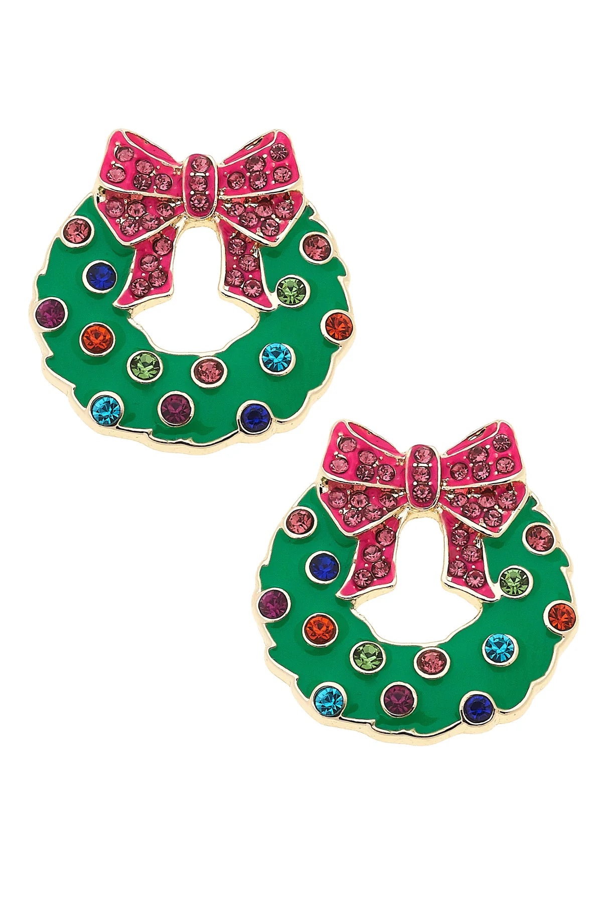 Canvas Style Bejeweled Christmas Wreath Earrings