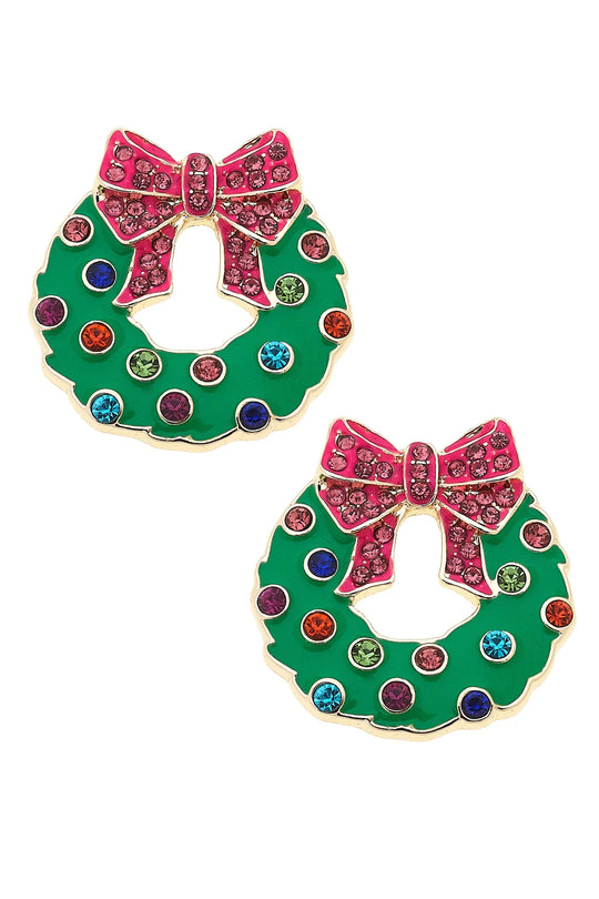 Canvas Style Bejeweled Christmas Wreath Earrings