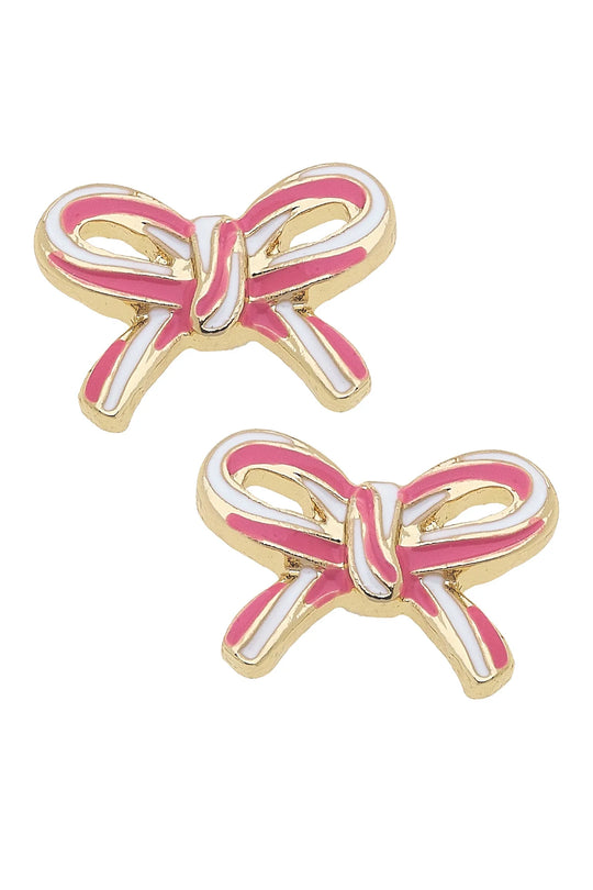 Canvas Style Candy Cane Bow Stud Earrings