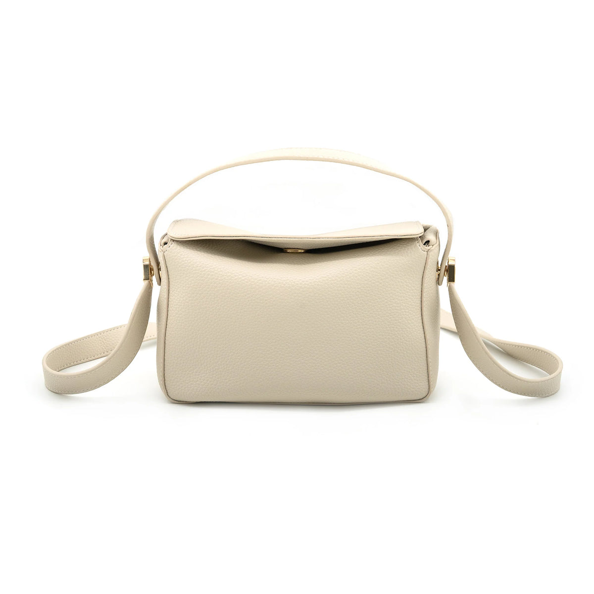Beige handbag with a strap on a white background