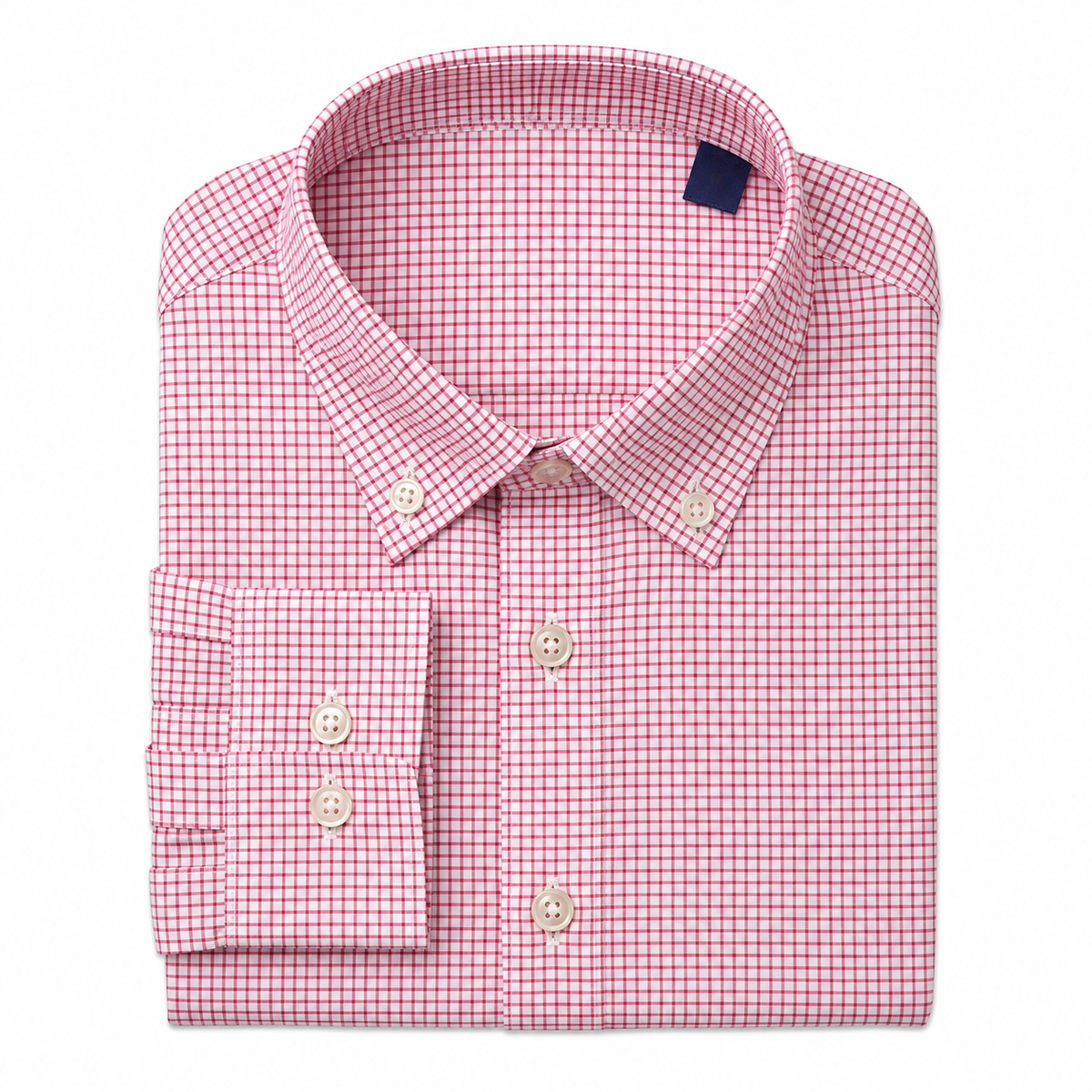 Red and white button down on white background