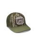 Camouflage hat with green brim
