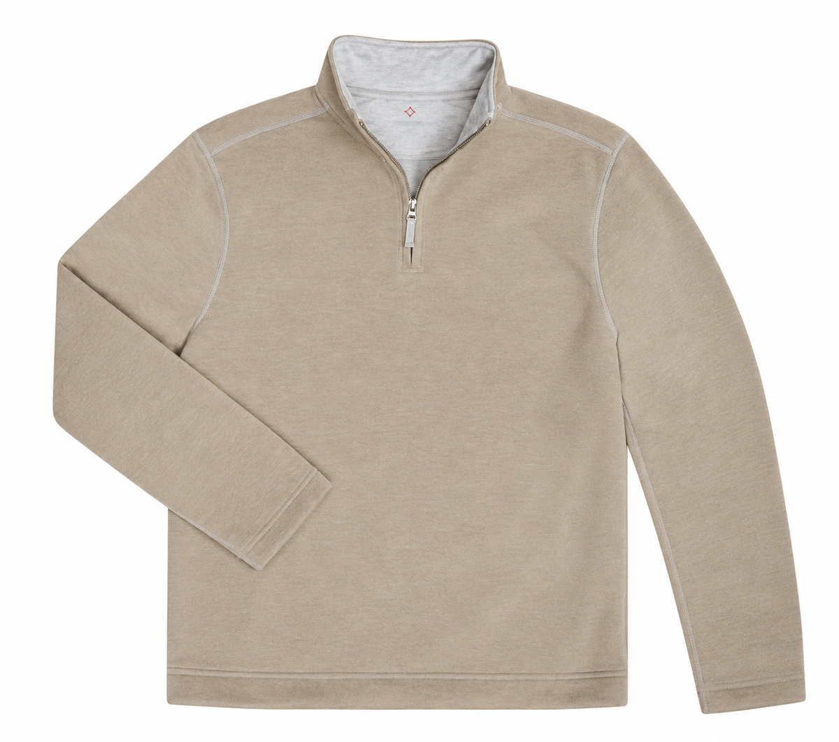 oatmeal quarter zip pullover on white background
