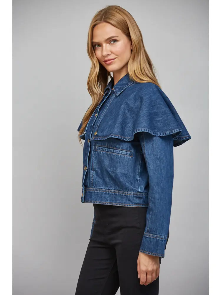 woman wearing denim jacket