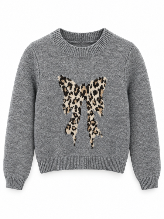 Girls' Leopard Bow Sweater