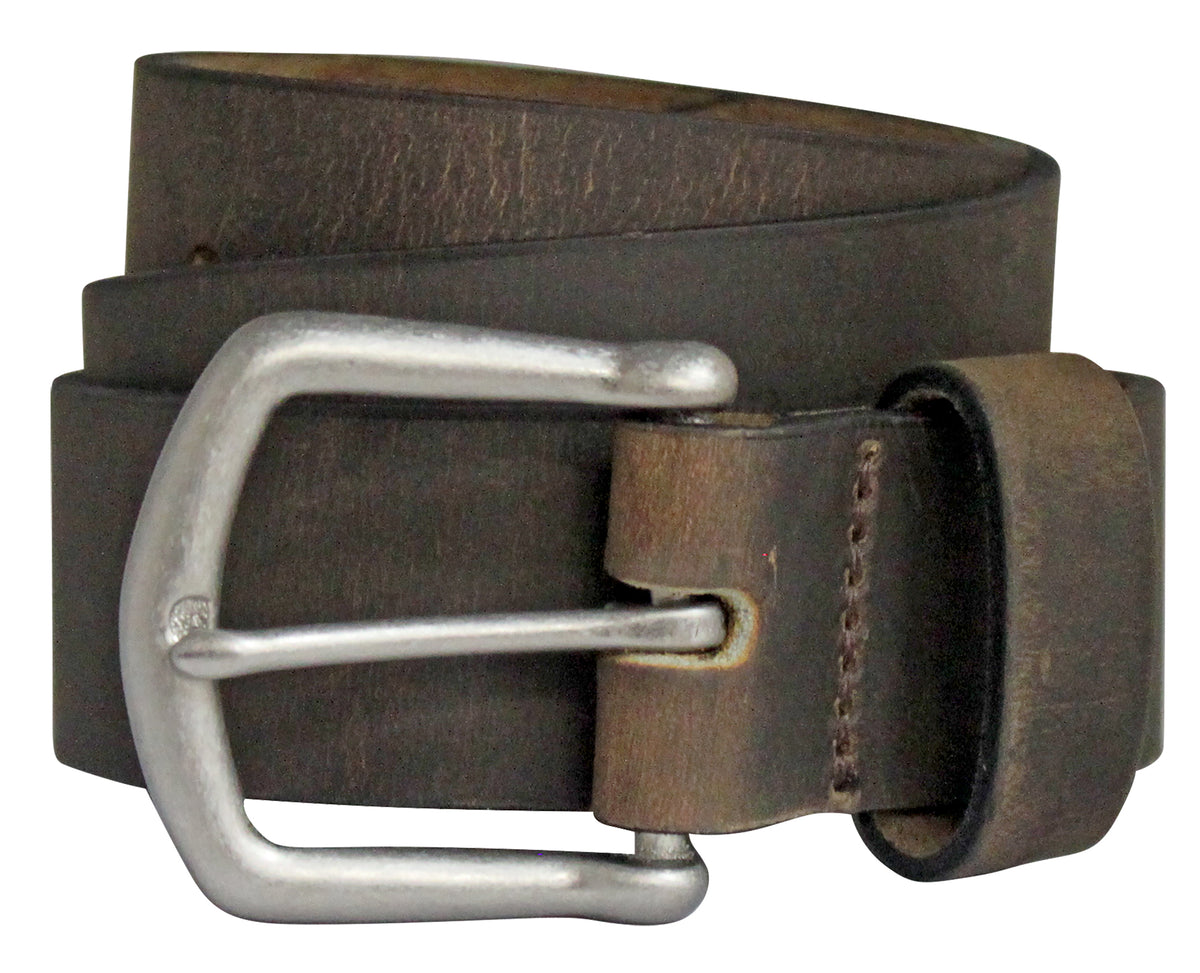 brown belt with silver buckle on white background