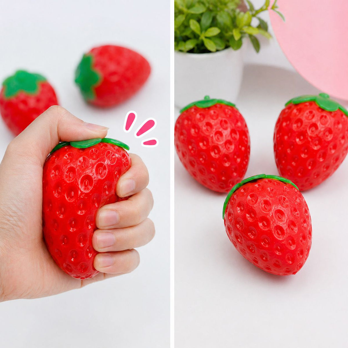 hand squeezing strawberry squishy