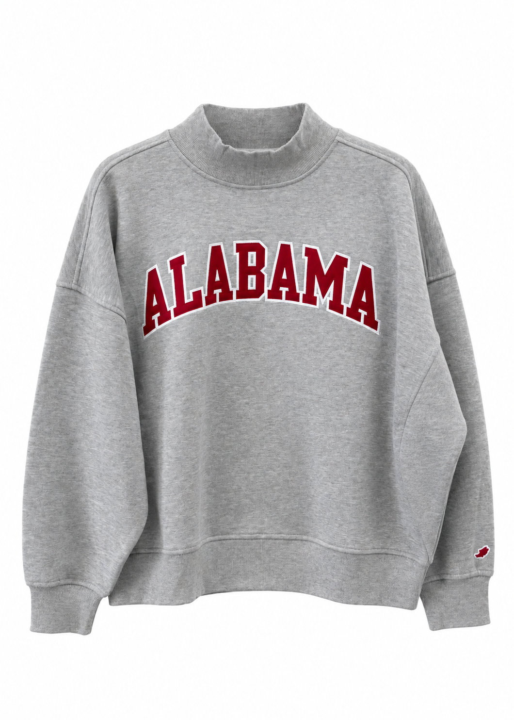 grey mock neck sweatshirt w "ALABAMA" in red letters