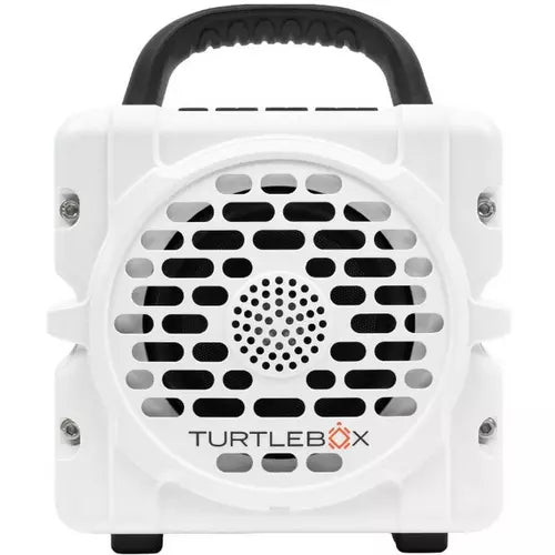 A white Turtlebox portable heater with a black handle and black front grille, shown against a plain white background.