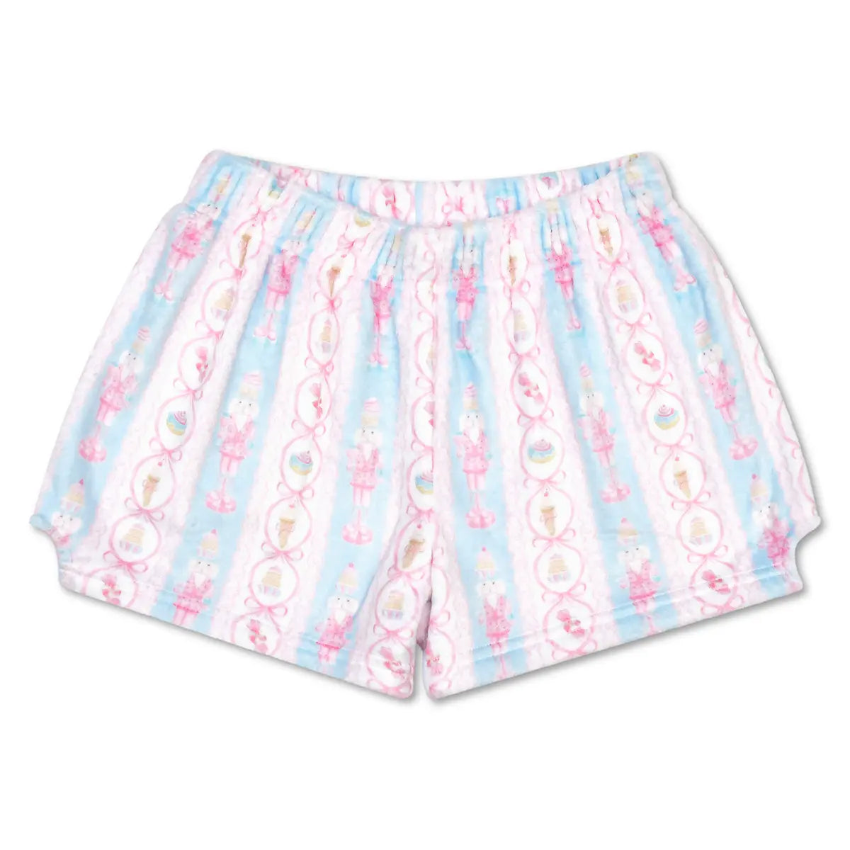 Pastel patterned shorts on a white background