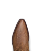 Top view of the toe on brown cowboy boots. 