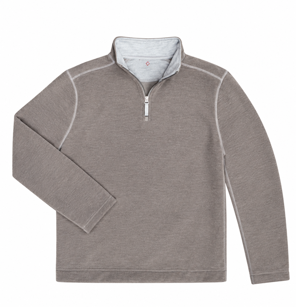 grey quarter zip pullover on white background