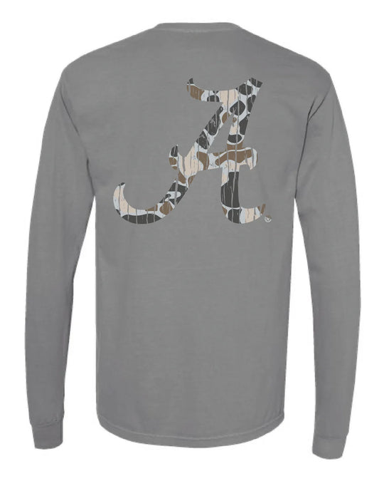 Speckle Bellies Camo Script A Long Sleeve Tee