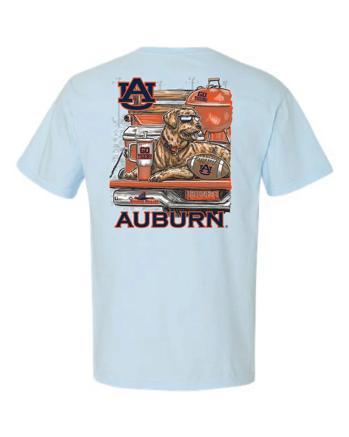 Light blue t-shirt with Auburn University logo and graphics on a white background