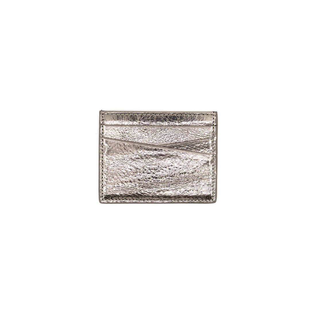 Silver metallic cardholder on a white background